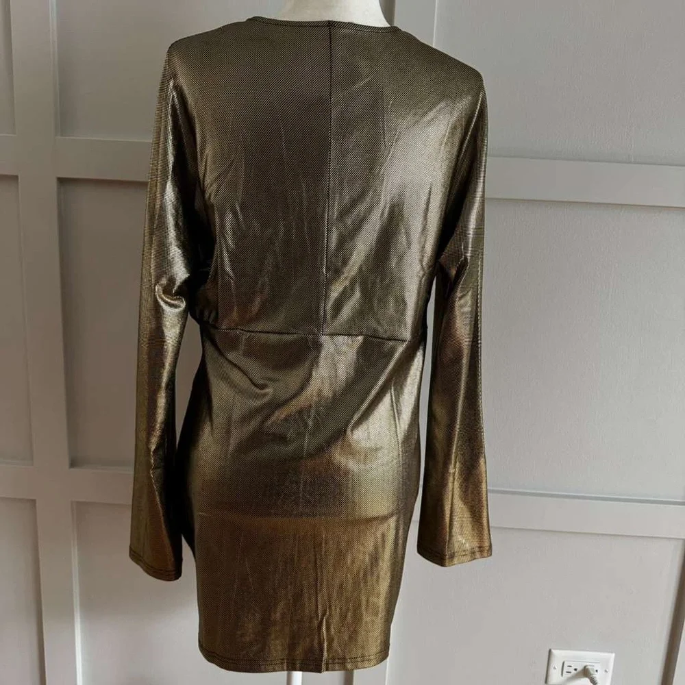 Kohl's Gold Metallic Plunging Ruched Mini Dress - Picture 6 of 7